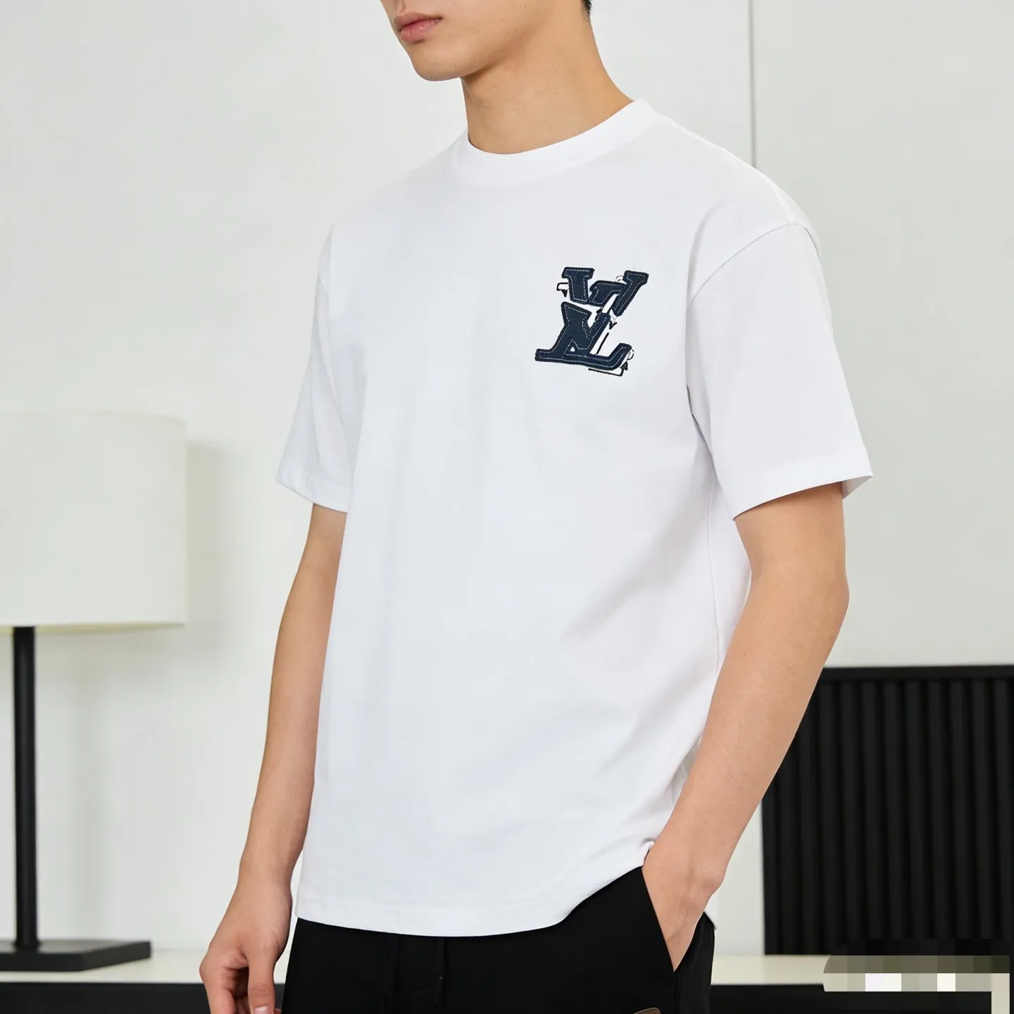 Louis Vuitton/Louis Vuitton 26ss denim patch presbyopic letter embroidered short sleeves